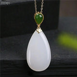 Silver Inlaid Hetian Jade Pendant Necklace Retro Water Drop Charm
