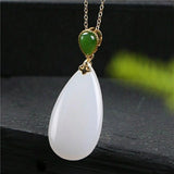 Silver Inlaid Hetian Jade Pendant Necklace Retro Water Drop Charm