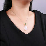 Silver Inlaid Hetian Jade Pendant Necklace Retro Water Drop Charm
