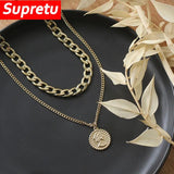 Vintage Multi-layer Portrait Pendants Necklace for Women Plating 18K