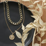 Vintage Multi-layer Portrait Pendants Necklace for Women Plating 18K