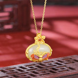 Hetian Jade Oval Pendant Ethnic Wind Butterfly Flower Necklace