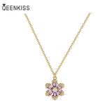 Zircon Small Flower Pendant Necklace in 18KT Gold