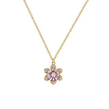 Zircon Small Flower Pendant Necklace in 18KT Gold