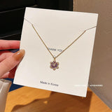 Zircon Small Flower Pendant Necklace in 18KT Gold
