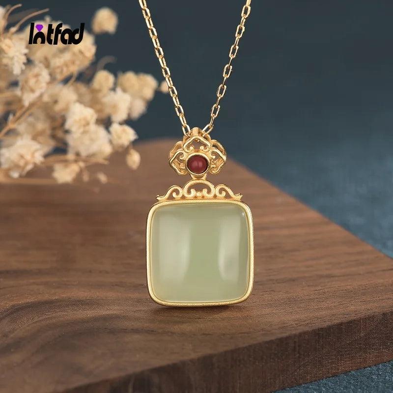 Vintage Hotan Jade Pendant Necklace Women Gift Jewelry