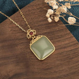 Vintage Hotan Jade Pendant Necklace Women Gift Jewelry
