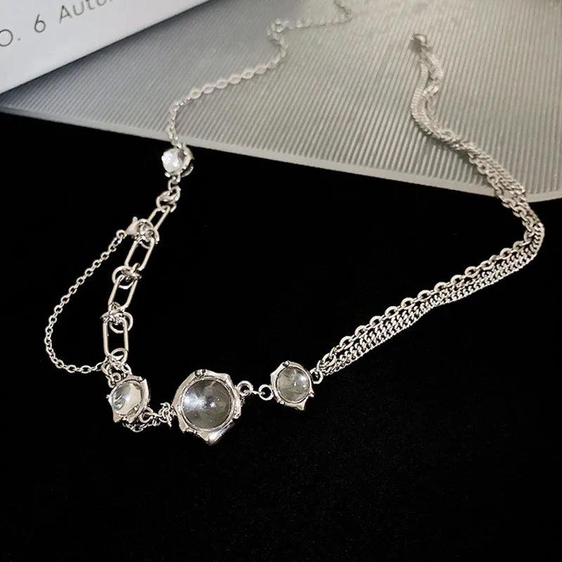 Baroque Irregular Women Necklace Gothic Geometric Moonstone Collar Kolye