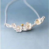 Plum Blossom Pendant Necklace 925 Sterling Silver Lovely Flower Choker Chain