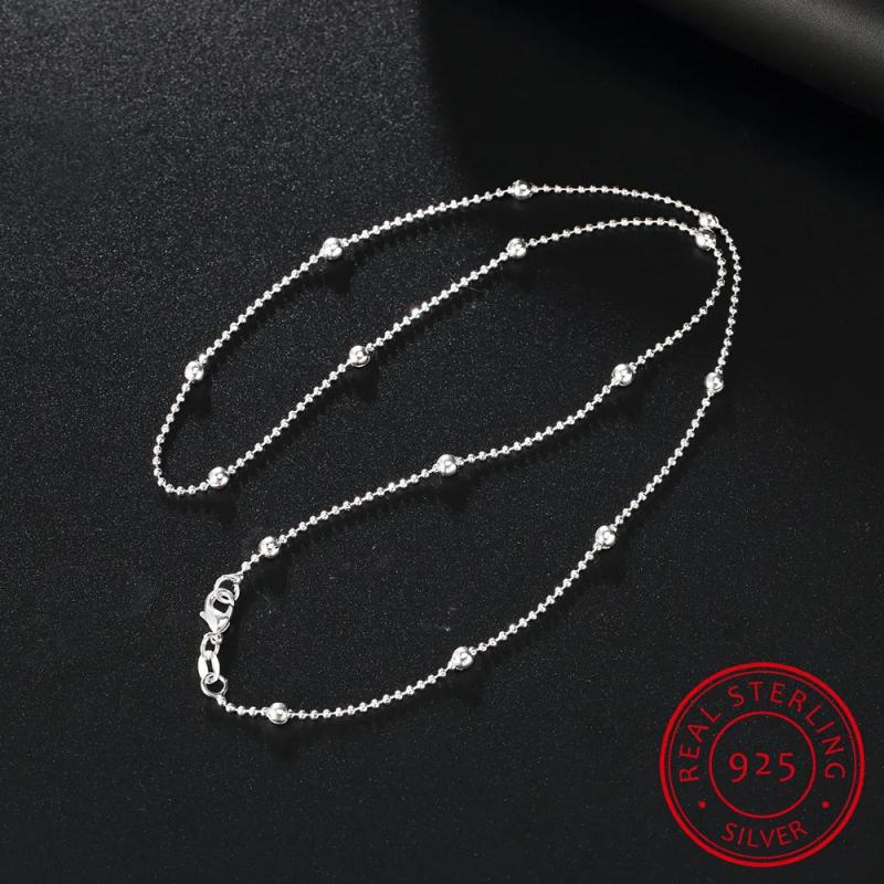 925 Silver Beaded Choker Necklace Women Girl Jewelry 16-24 inch Ball Chains