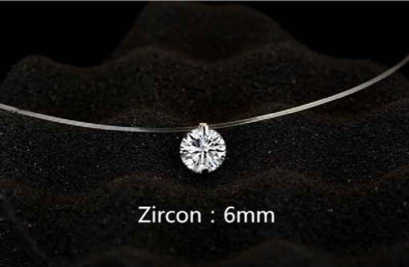 925 Silver Invisible Chain Lines Necklaces Chokers 6MM zirconia Pendants X4474S