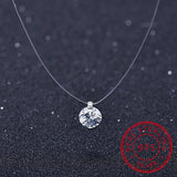 925 Silver Invisible Chain Lines Necklaces Chokers 6MM zirconia Pendants X4474S