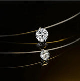 925 Silver Invisible Chain Lines Necklaces Chokers 6MM zirconia Pendants X4474S