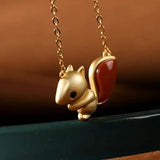 Silver Inlaid Natural South Jade Pendant Necklace Squirrel Charm Women's Jewelry