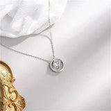 925 Silver 3D Square Circle Pendant Necklace with Chain
