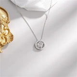 925 Silver 3D Square Circle Pendant Necklace with Chain