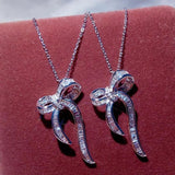 Zircon Inlaid Bow Pendant Necklace 925 Silver Female Party Jewelry Gift