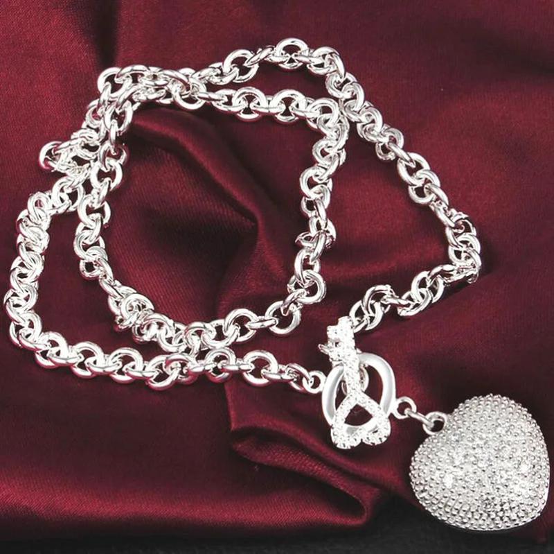 925 Sterling Silver Heart Pendant Necklace for Wedding Jewelry
