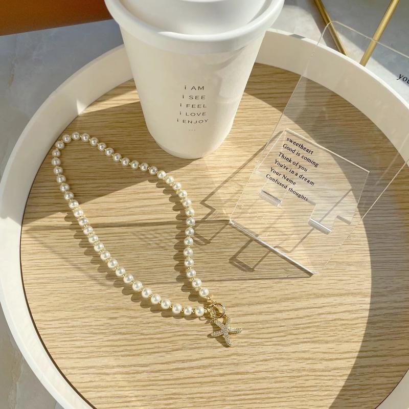 Pearl Starfish Necklace 14K Plated Wedding Pendant