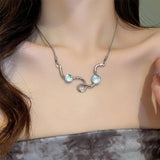 Geometric Moonstone Necklace for Lady Charm Thin Clavicle Chain Kolye Choker