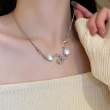 Geometric Moonstone Necklace for Lady Charm Thin Clavicle Chain Kolye Choker