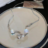 Geometric Moonstone Necklace for Lady Charm Thin Clavicle Chain Kolye Choker