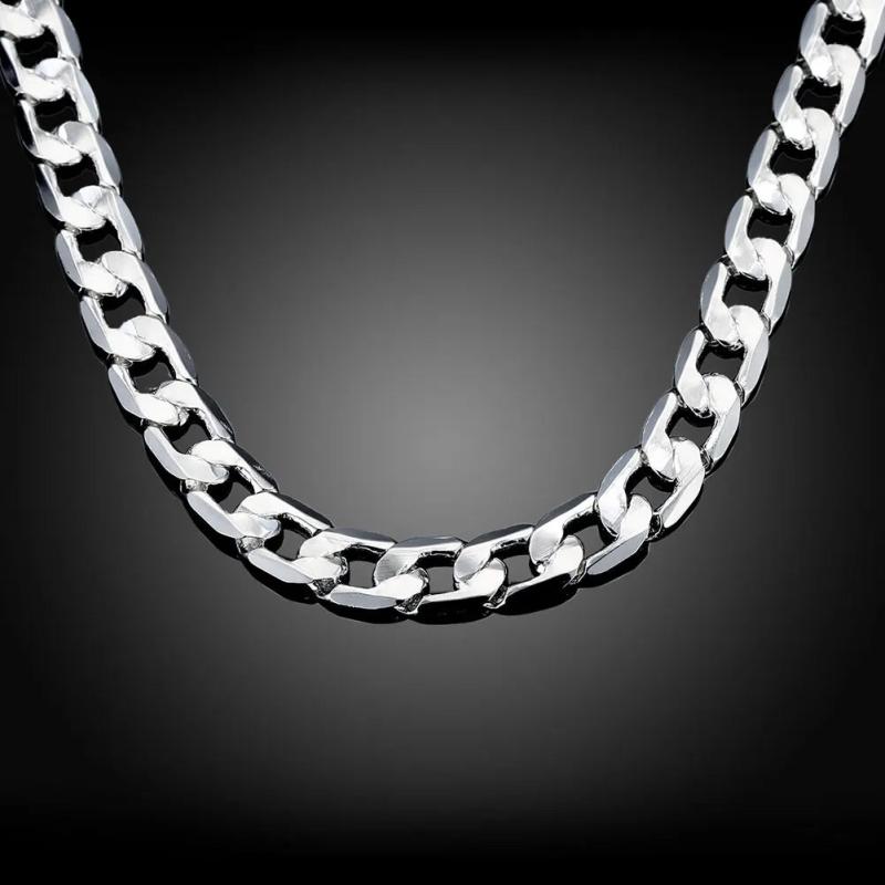 925 Sterling Silver Wide Flat Men Necklace 8mm Side Casual Silver Men Necklace
