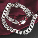 925 Sterling Silver Wide Flat Men Necklace 8mm Side Casual Silver Men Necklace