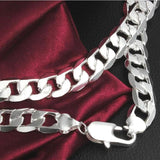 925 Sterling Silver Wide Flat Men Necklace 8mm Side Casual Silver Men Necklace