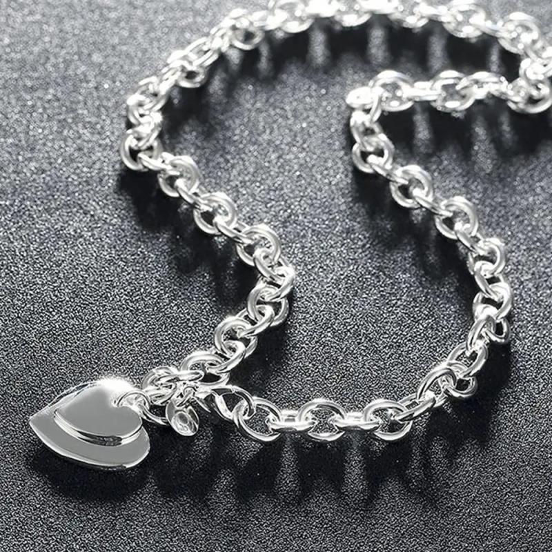 Classic 925 Silver Heart Chain Necklace for Women Men