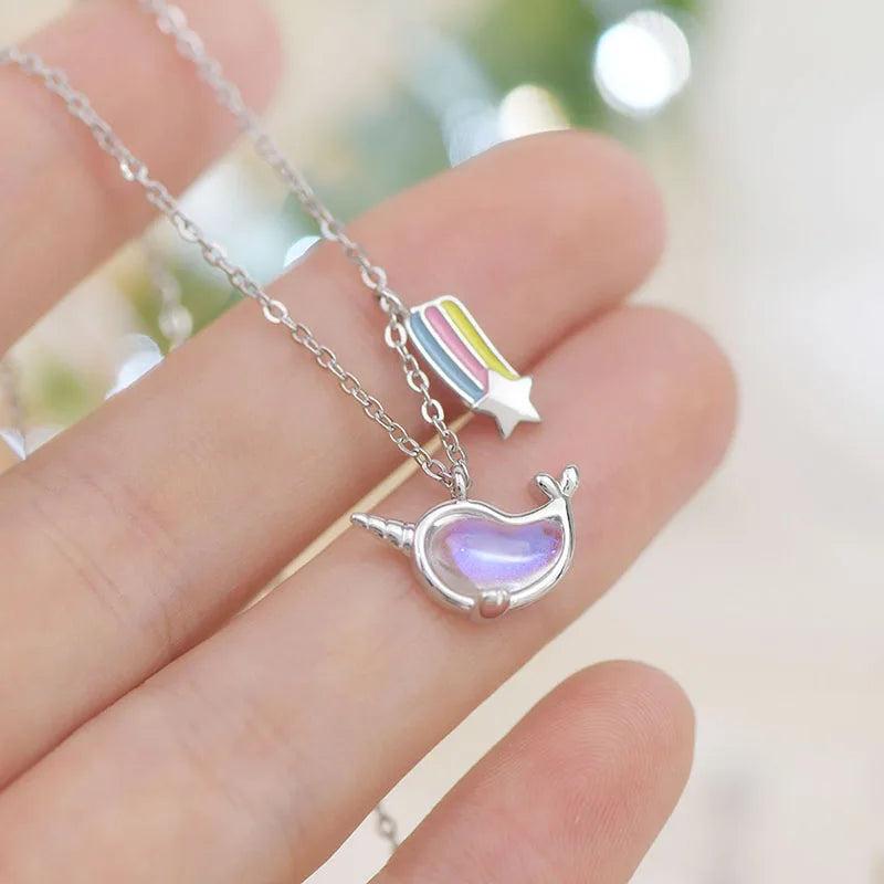 Romantic Unicorn Rainbow Necklace for Women 925 Silver Clavicle Chain Pendant