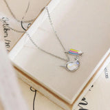 Romantic Unicorn Rainbow Necklace for Women 925 Silver Clavicle Chain Pendant