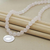 925 Silver Pink Pearl Crystal Round Pendant Necklace Wedding