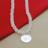 925 Silver Pink Pearl Crystal Round Pendant Necklace Wedding