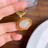 Silver Inlaid Hetian Jade Necklace Retro Chinese Women's Jewelry