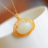 Silver Inlaid Hetian Jade Necklace Retro Chinese Women's Jewelry