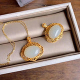 Silver Inlaid Hetian Jade Necklace Retro Chinese Women's Jewelry