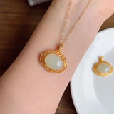 Silver Inlaid Hetian Jade Necklace Retro Chinese Women's Jewelry