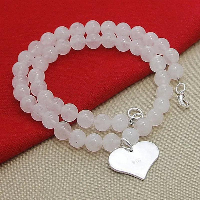 925 Silver Pink Pearl Heart Necklace for Women