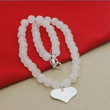 925 Silver Pink Pearl Heart Necklace for Women