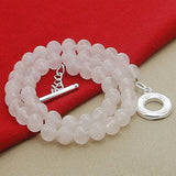 925 Silver Pink Pearl Necklace Women Wedding Bead Jewelry