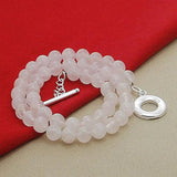 925 Silver Pink Pearl Necklace Women Wedding Bead Jewelry