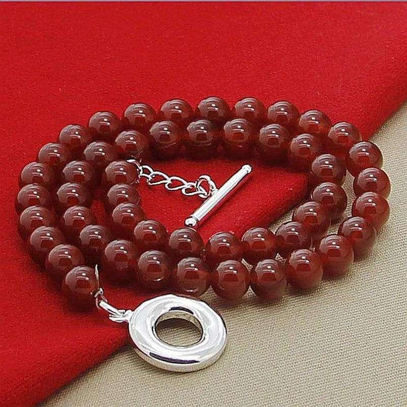 925 Silver Red Pearl Necklace for Women