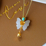 Silver Natural Hotan jade Turquoise butterfly Pendant Necklace