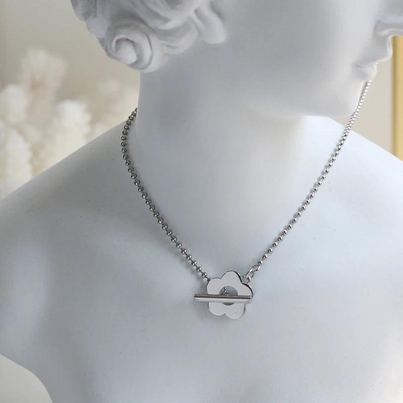 Bohemia Dainty OT Flower Necklaces Minimalist Round Beaded Metal Chain Chokers