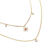 925 Sterling Silver Double Layer Necklace CZ Flower Charm Women Jewelry