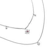 925 Sterling Silver Double Layer Necklace CZ Flower Charm Women Jewelry