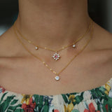 925 Sterling Silver Double Layer Necklace CZ Flower Charm Women Jewelry
