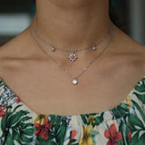 925 Sterling Silver Double Layer Necklace CZ Flower Charm Women Jewelry