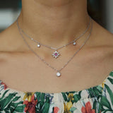 925 Sterling Silver Double Layer Necklace CZ Flower Charm Women Jewelry